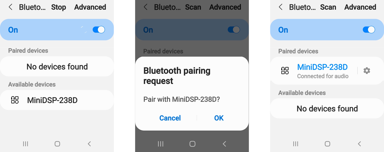 Pair miniDSP Flex Eight over Bluetooth