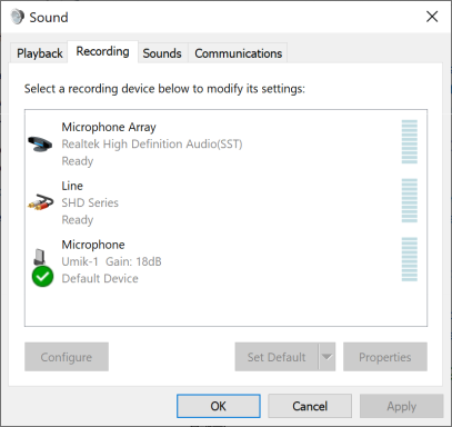 Set default windows recording device