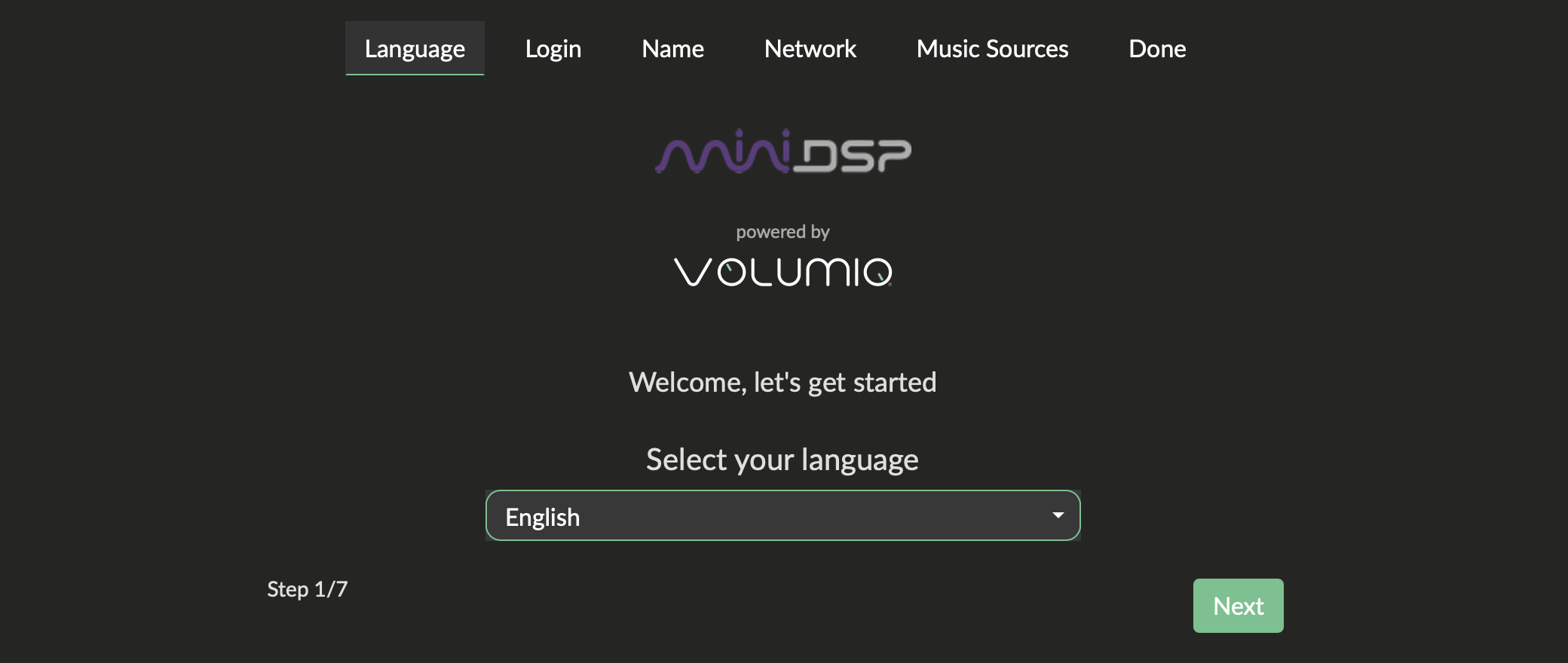 Volumio 3 setup wizard